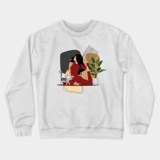 Woman Yoga sutra pose silhouette & cat | Passion Crewneck Sweatshirt